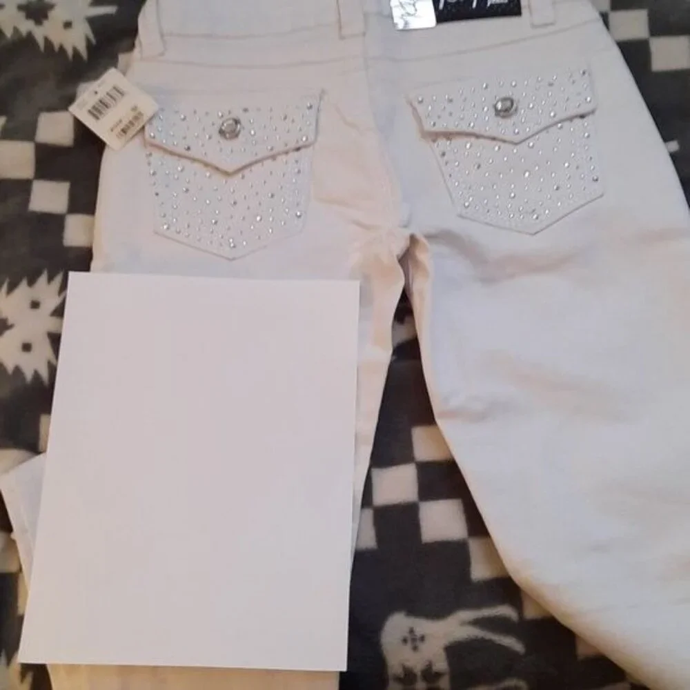 Klip Jeans NWT White Rhinestone 5 Pocket Low Rise Skinny Denim Jeans Size 7 - Picture 16 of 16
